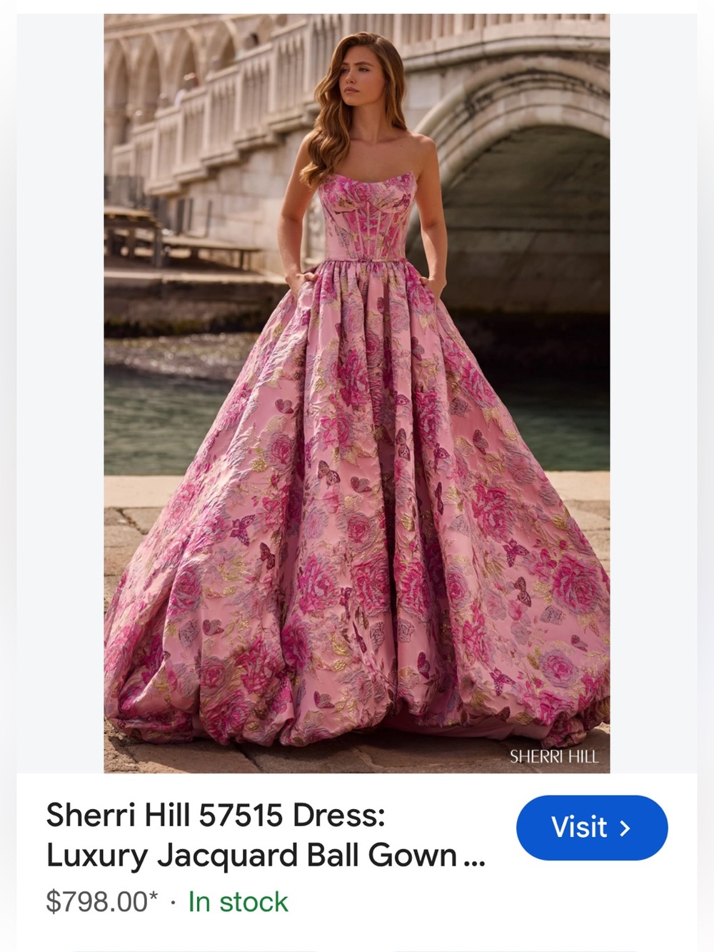 NWT Sherri Hill 57515 Inspired Pink Brocade Ball Gown w/ Pockets - Picture 10 of 10